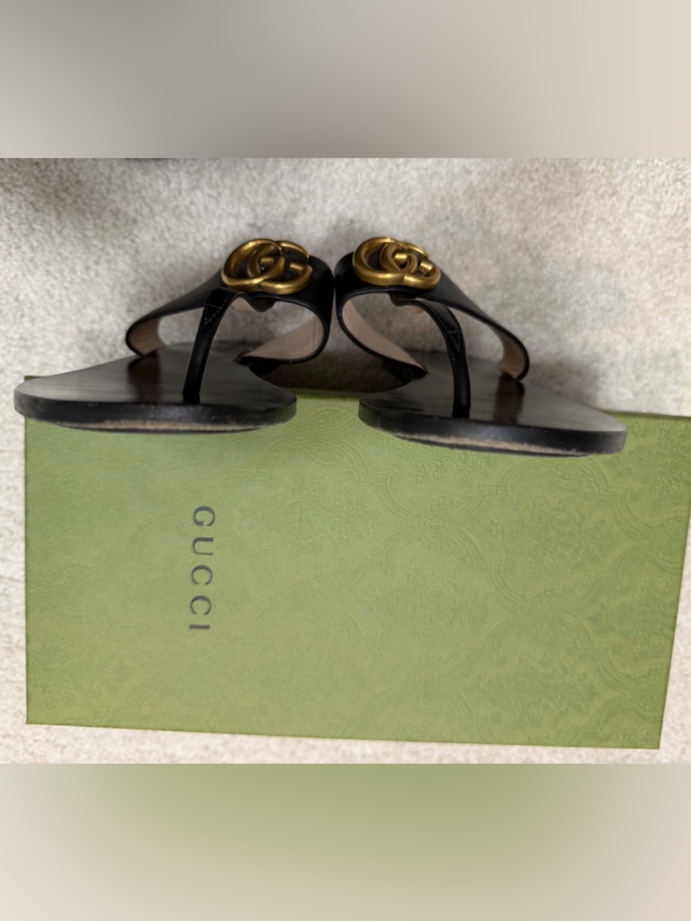 GUCCI Double G Lifford Leather Black Thong Sandal sz 37 - Picture 5 of 7